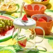 Kubek szklany 600ml z silikonową pokrywką i słomką arbuz