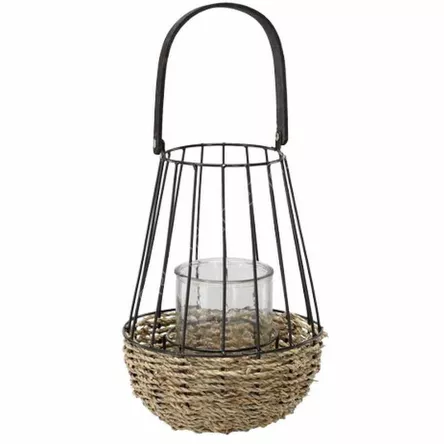 Lampion metalowy 26/41cm z wkładem szklanym