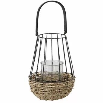 Lampion metalowy 26/41cm z wkładem szklanym