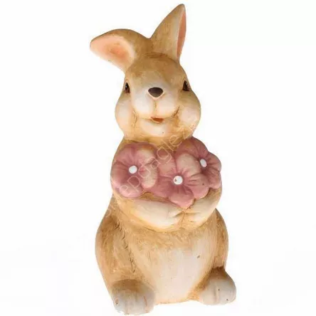 Ceramiczny zając z 3 kwiatkami