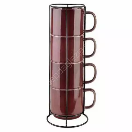 Zestaw 4 kubków na stojaku Evie Burgundy 370ml