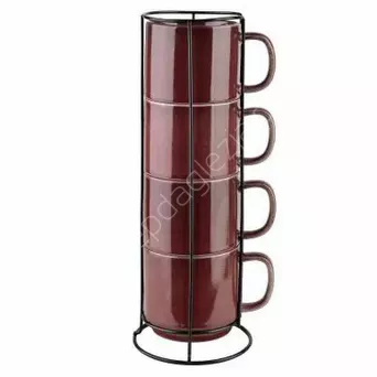 Zestaw 4 kubków na stojaku Evie Burgundy 370ml