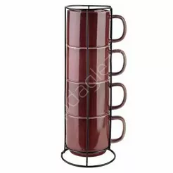 Zestaw 4 kubków na stojaku Evie Burgundy 370ml