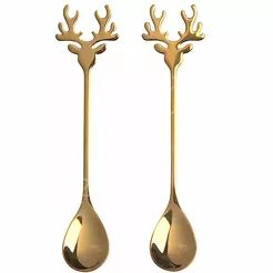 Łyżeczka świąteczna głowa renifera złota 2szt