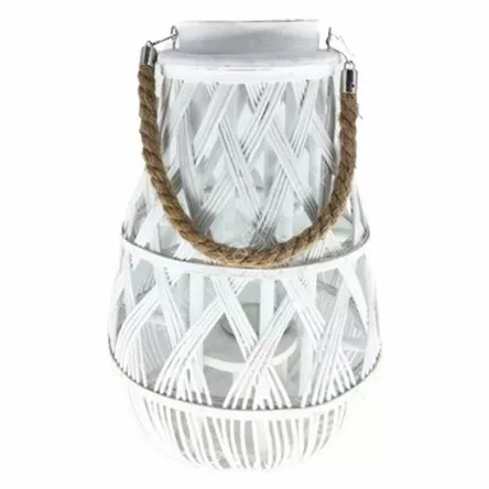 Lampion drewniany z wkładem szklanym 27x42cm biały