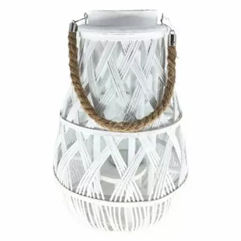 Lampion drewniany z wkładem szklanym 27x42cm biały