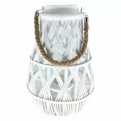 Lampion drewniany z wkładem szklanym 27x42cm biały