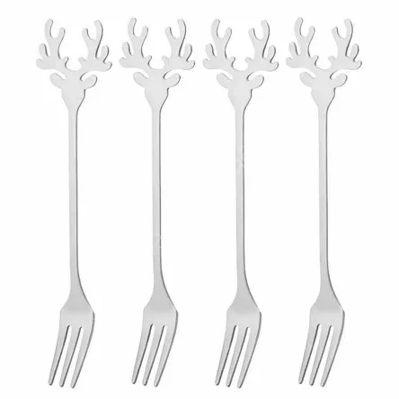 Widelczyk Głowa Renifera srebro 4szt