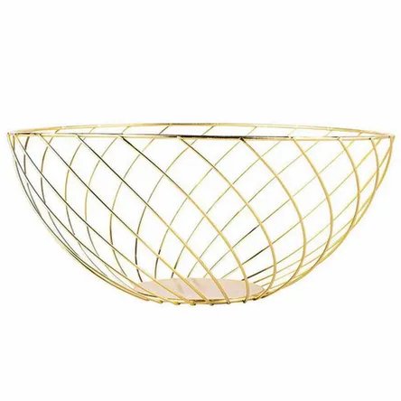 Koszyk metalowy na owoce skręcony złoty 28x12cm