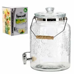 Słój do napojów z kranikiem 8L zdobiony ze szklaną pokrywką