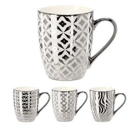 Kubek porcelanowy srebrno- biały 340ml