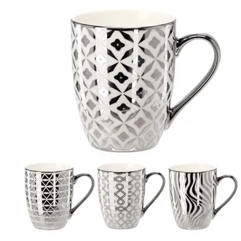 Kubek porcelanowy srebrno- biały 340ml