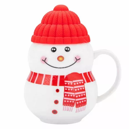 Kubek świąteczny Bałwanek z sylikonową czapką A 380ml