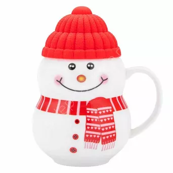 Kubek świąteczny Bałwanek z sylikonową czapką A 380ml