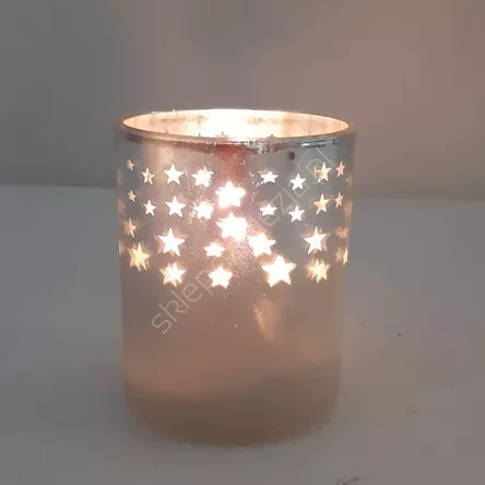 Świecznik szklany walec biały 7,3*8,5cm