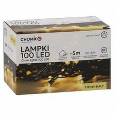 Lampki 100 LED białe ciepłe dł. 3+5m
