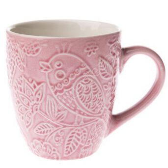 Kubek ceramiczny różowy ptaszek 454ml