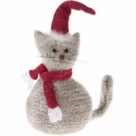 Kot materiałowy w szaliku i czapce 46cm