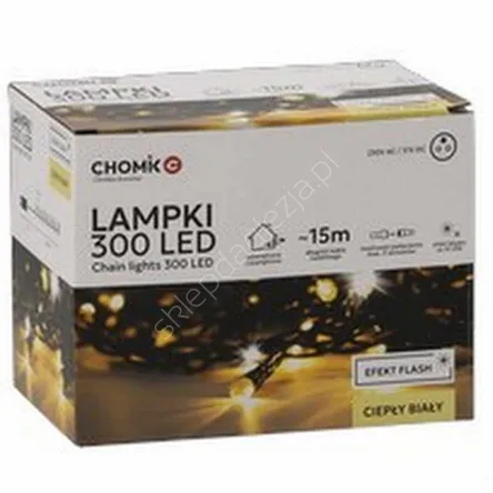 Lampki 300 LED  białe ciepłe + zimny flash dł. 3+15m