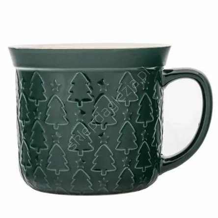 Kubek świąteczny prosty tłoczony Choinki zielony 640ml
