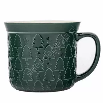 Kubek świąteczny prosty tłoczony Choinki zielony 640ml