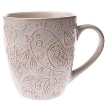 Kubek ceramiczny beżowy ptaszek 454ml