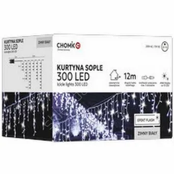 Lampki 300 LED Kurtyna sople białe zimne + zimny flash dł. 3+12m