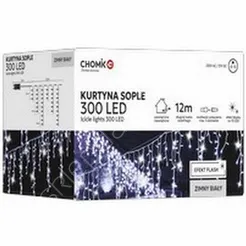 Lampki 300 LED Kurtyna sople białe zimne + zimny flash dł. 3+12m