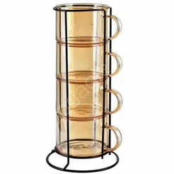 Zestaw 4 filiżanek na stojaku PETER HONEY 350ml