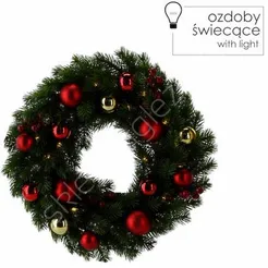 Wieniec LED 40cm zielony z bombkami na baterie