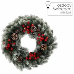 Wieniec LED 40 biało-zielony z szyszkami na baterie