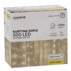 Lampki 500 LED Kurtyna sople białe ciepłe + zimny flash dł. 3+20m