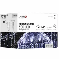 Lampki 300 LED Kurtyna sople białe zimne dł. 3+12m