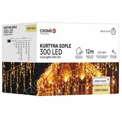 Lampki 300 LED Kurtyna sople białe ciepłe + zimny flash dł. 3+12m